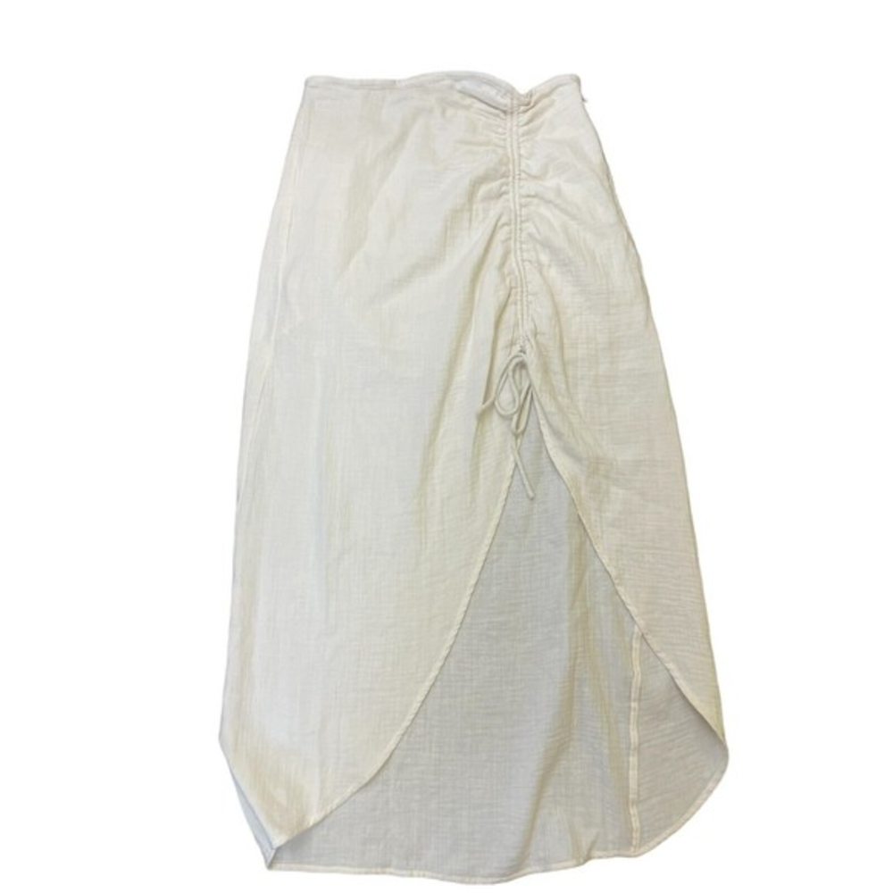 NEW Free People Natural Cerine Ivory Ruched High Waist Cotton Midi Skirt Size 10